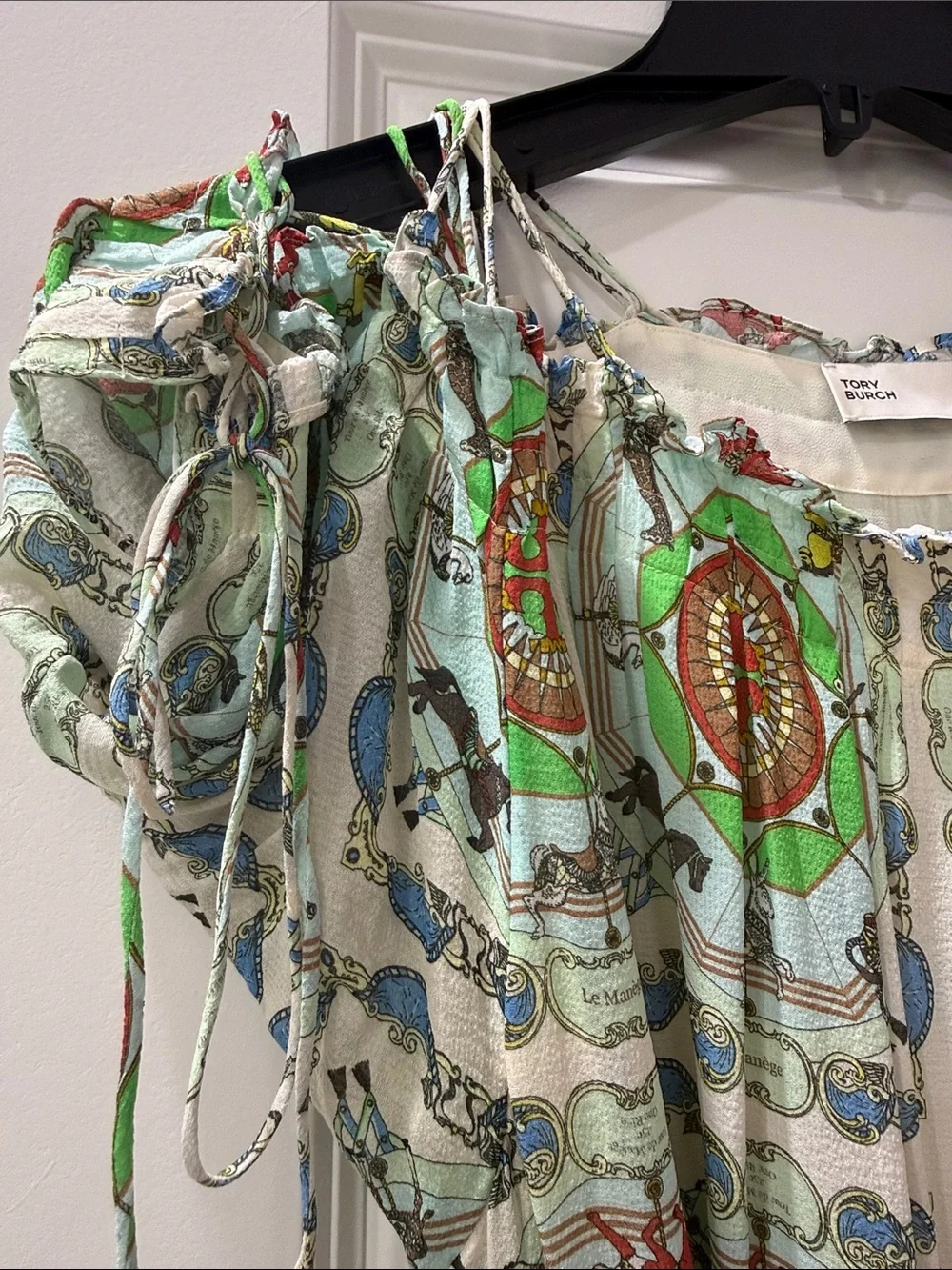 Tory Burch Green Cream silk carousel logo Dress 14 $698